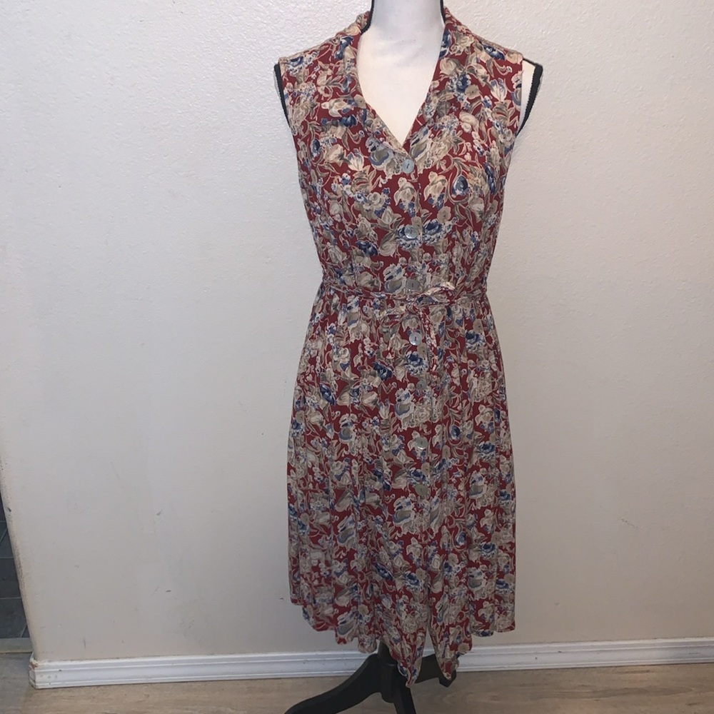 Vintage More Jazz Red Floral Midi Button Down Dress